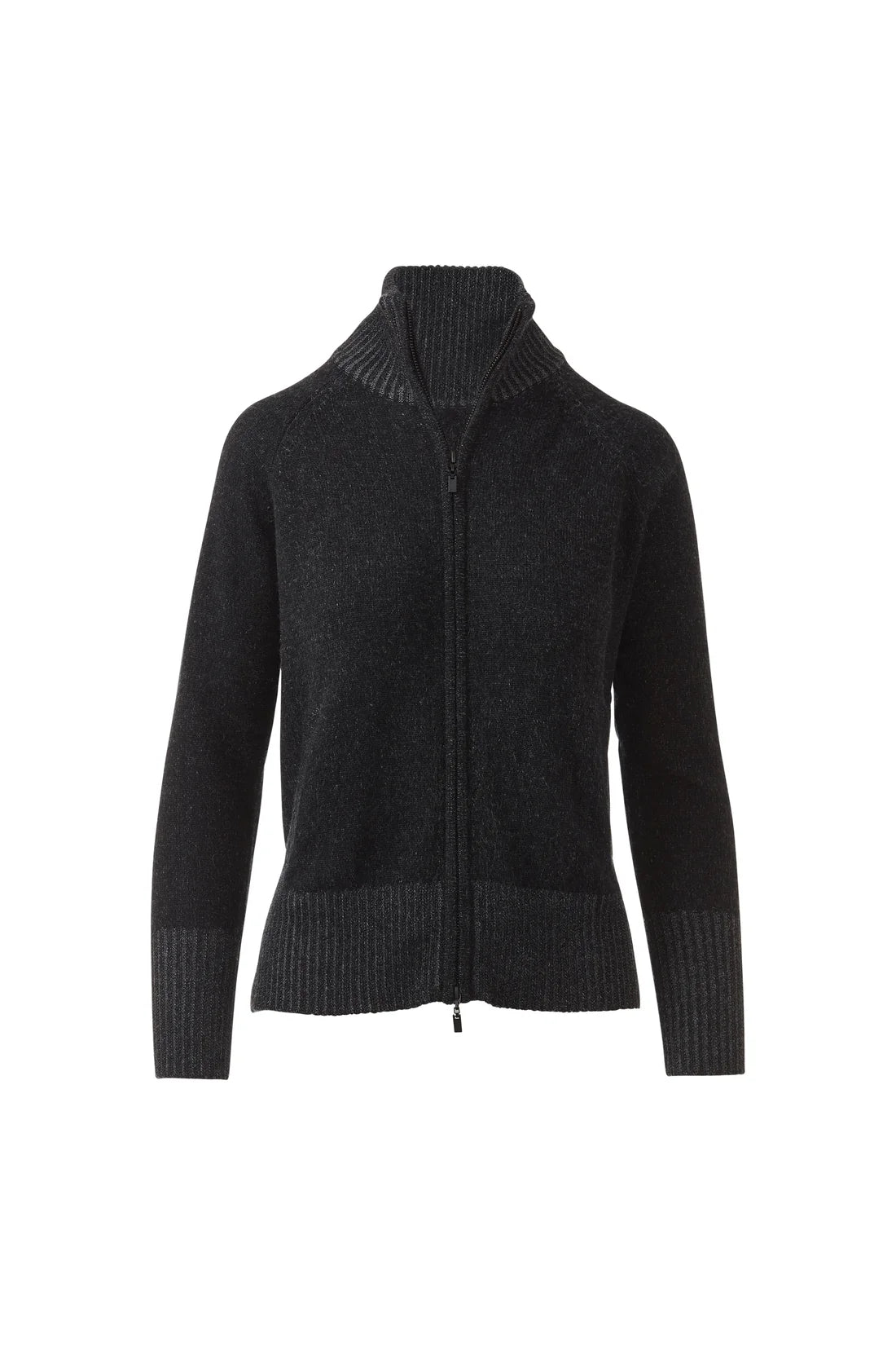 Kinross Cashmere Plaited Zip Cardigan Women's Black