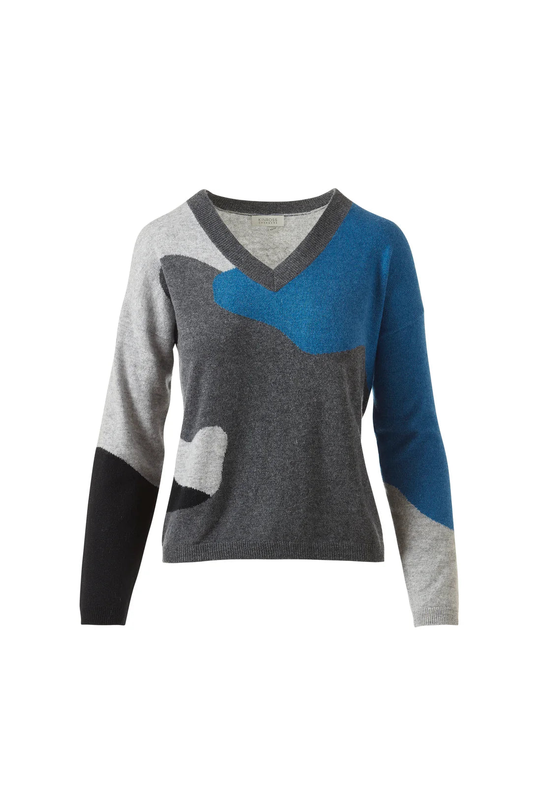 Kinross Cashmere Intarsia Easy Vee Sweater Women's Flannel Multi