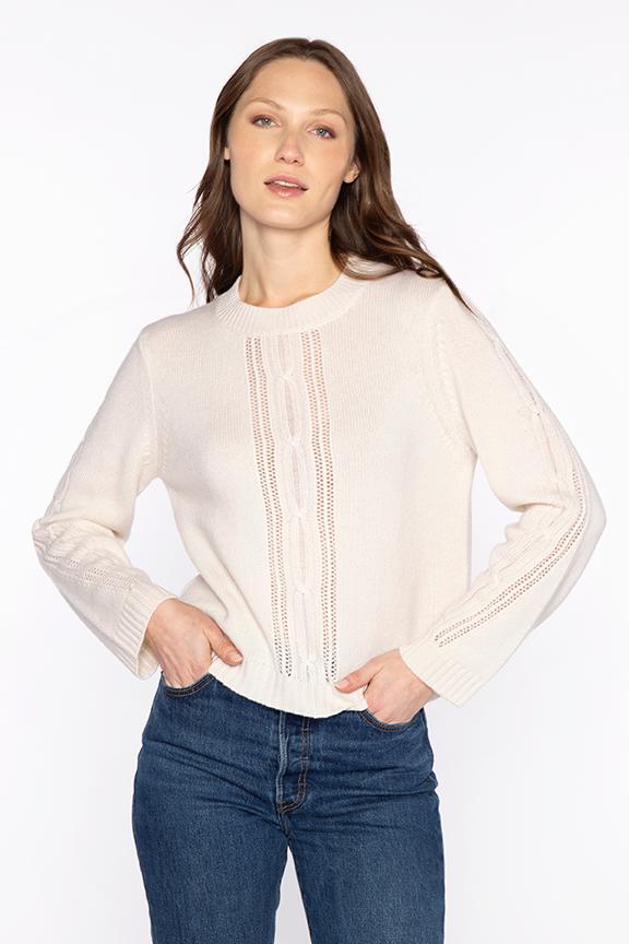Kinross Placed Cable Crew Neck Cashmere Sweater Women's Pearl