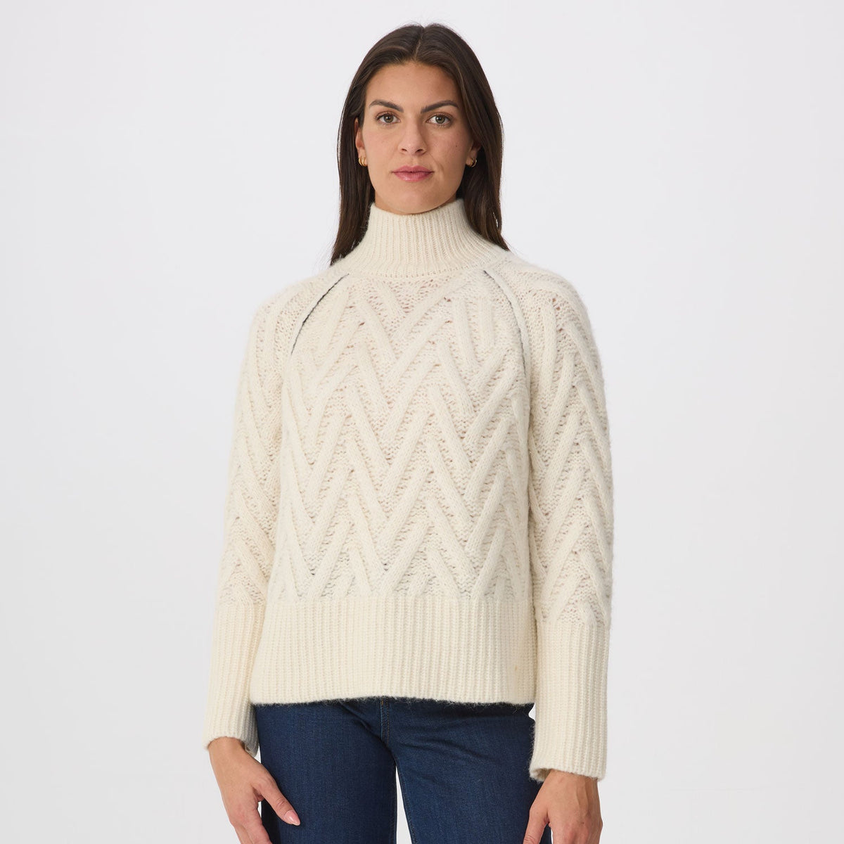 Krimson Klover Chloe Cable Mock Neck women's sweater in Snow, front view