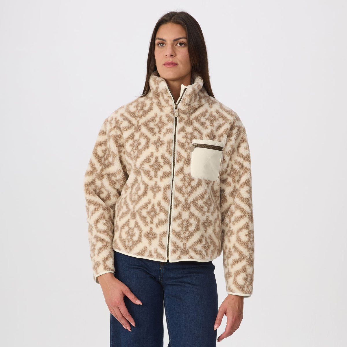 Krimson Klover Mavi women's jacket in Oat/Natural Jacquard, front view