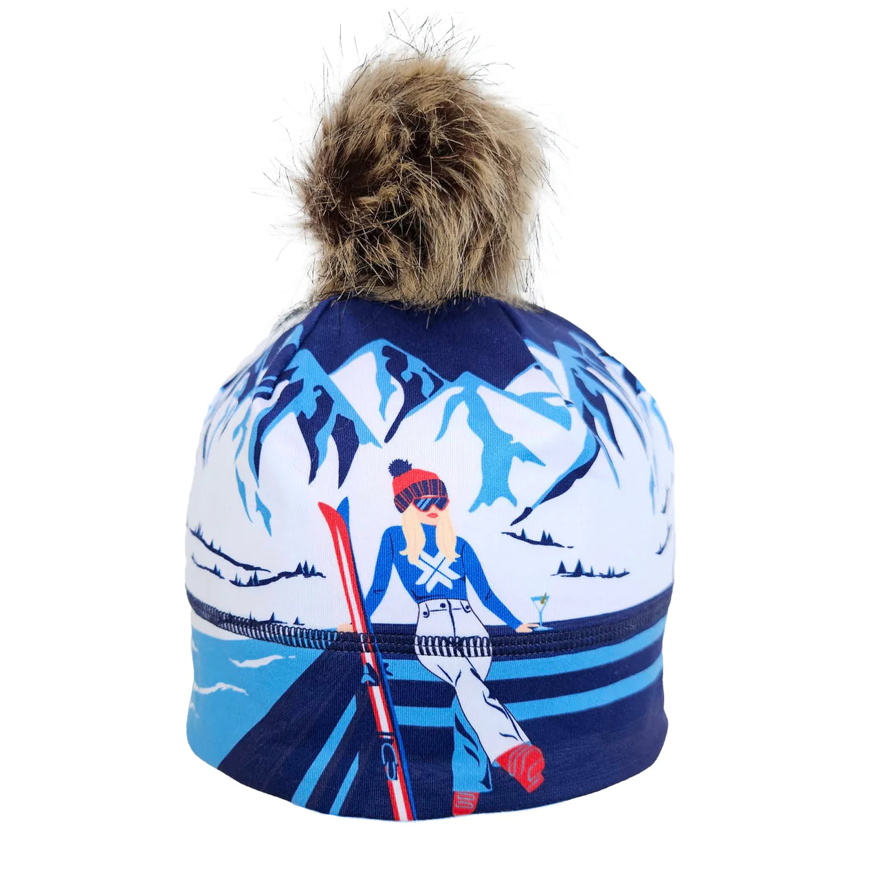 Krimson Klover Blue Pompom Beanie HAT Apres Ski removable Pom Nordic skis NWT Krimson Klover | Illustrated Beanie | Women main image 3