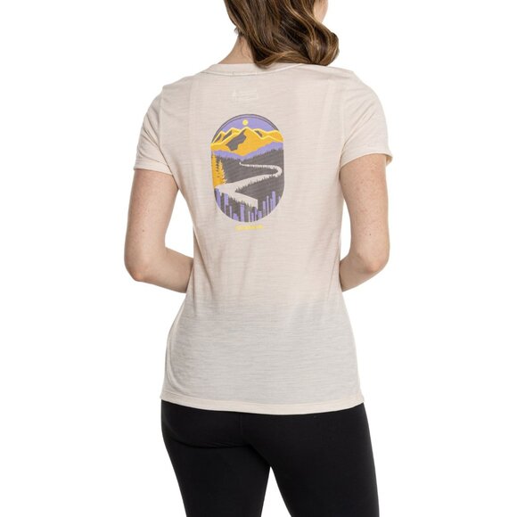 Smartwool Womens Graphic Short Sleeve | Grey | Purple and Yellow Mountains Graphic| Rear View
