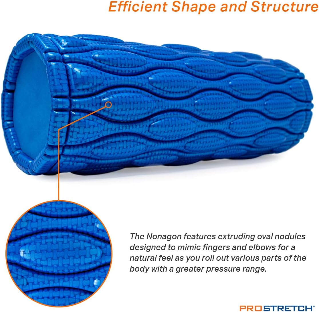 ProStretch Nonagon Foam Roller. Blue. Tech sheet.