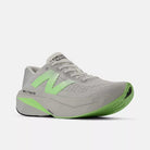Men's New Balance FuelCell SuperComp Trainer v3. Grey upper. Grey and green midsole. Lateral view.