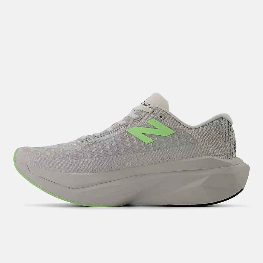 Men's New Balance FuelCell SuperComp Trainer v3. Grey upper. Grey and green midsole. Medial view.