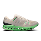 Men's On Cloudsurfer 2. White upper. Green midsole. Lateral view.