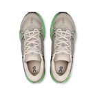 Men's On Cloudsurfer 2. White upper. Green midsole. Top view.