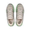Men's On Cloudsurfer 2. White upper. Green midsole. Top view.
