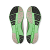 Men's On Cloudsurfer 2. White upper. Green midsole. Bottom view.