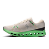 Men's On Cloudsurfer 2. White upper. Green midsole. Medial view.