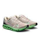 Men's On Cloudsurfer 2. White upper. Green midsole. Lateral view.