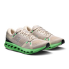 Men's On Cloudsurfer 2. White upper. Green midsole. Lateral view.