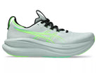 Men's Asics Gel-Nimbus 28. Green upper. Green midsole. Lateral view.