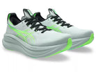 Men's Asics Gel-Nimbus 28. Green upper. Green midsole. Lateral view.