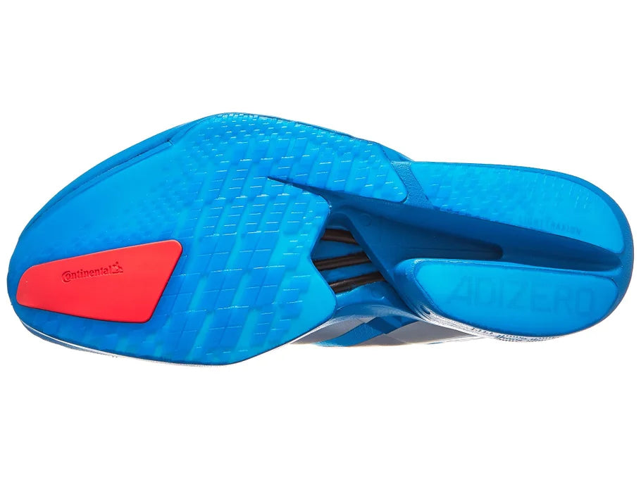 Men's Adidas Adios Pro 4. Blue upper. Blue midsole. Bottom view.