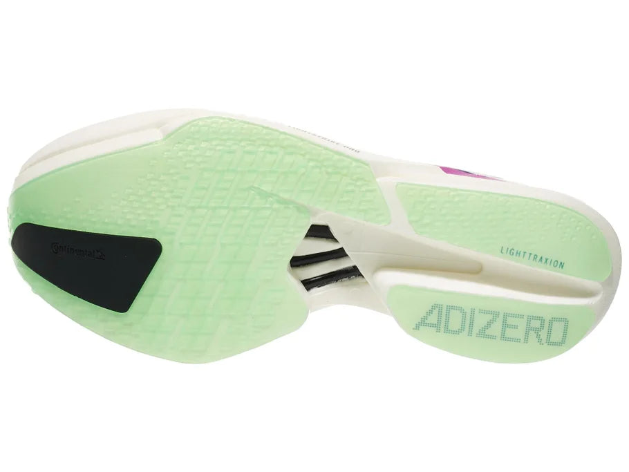 Men's Adidas Adios Pro 4. White upper. White midsole. Bottom view.