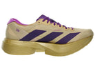 Men's Adidas Adizero Adios Pro 4. Tan upper. Gold midsole. Medial view.