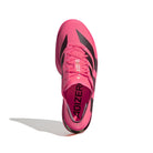 Top view of men's adidas Adizero Adios Pro 5 in Solar Turbo with black stripes and pink laces