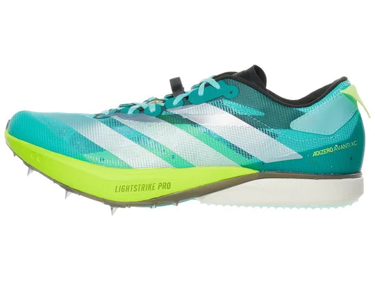 Men's Adidas Adizero Avanti XC. Teal upper. Yellow/White midsole. Lateral view.
