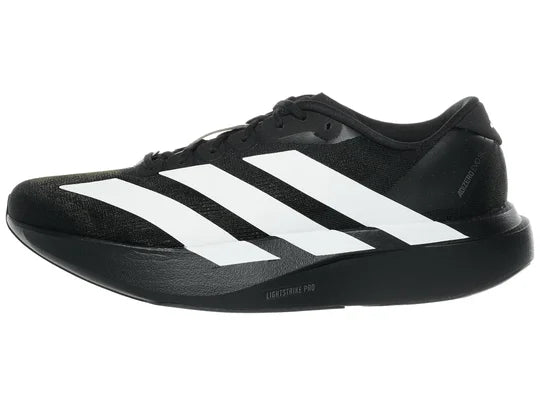 Men's Adidas Adizero Evo SL. Black upper. Black midsole. Lateral view.