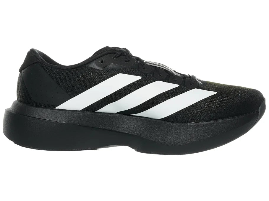 Men's Adidas Adizero Evo SL. Black upper. Black midsole. Medial view.