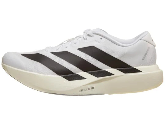 Men's Adidas Adizero Evo SL. White upper. White midsole. Lateral view.