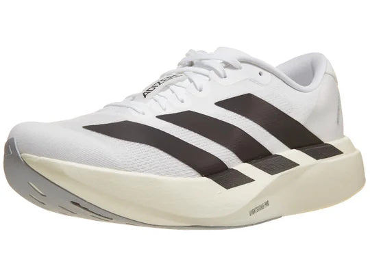 Men's Adidas Adizero Evo SL. White upper. White midsole. Lateral view.