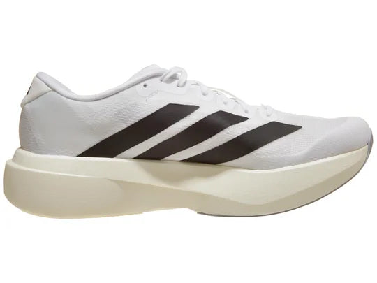 Men's Adidas Adizero Evo SL. White upper. White midsole. Medial view.