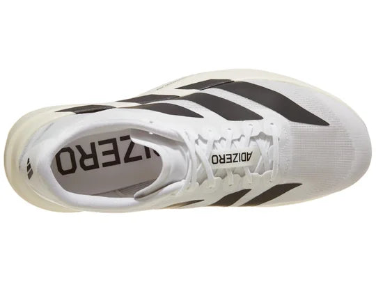 Men's Adidas Adizero Evo SL. White upper. White midsole. Top view.