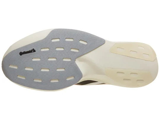 Men's Adidas Adizero Evo SL. White upper. White midsole. Bottom view.
