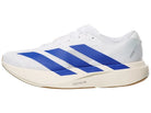 Men's Adidas Adizero Evo SL. White and blue upper. White midsole. Lateral view.