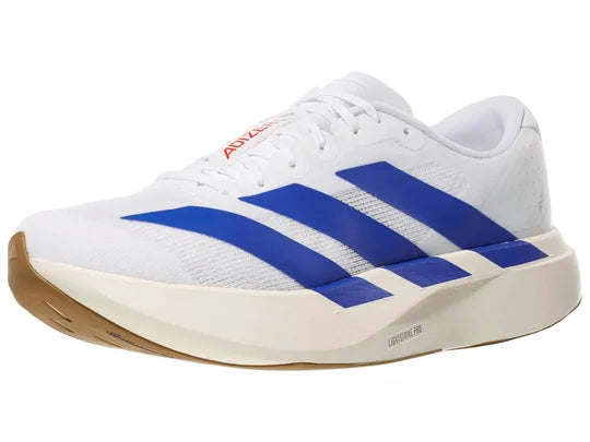 Men's Adidas Adizero Evo SL. White upper. White midsole. Lateral view.