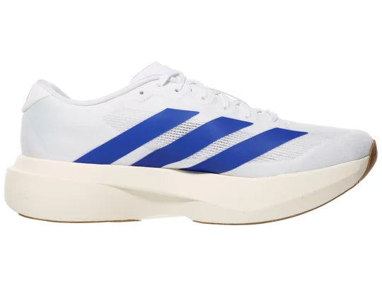 Men's Adidas Adizero Evo SL. White upper. White midsole. Medial view.
