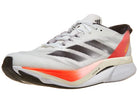 Men's Adidas Boston 12. White upper. White midsole. Lateral view.