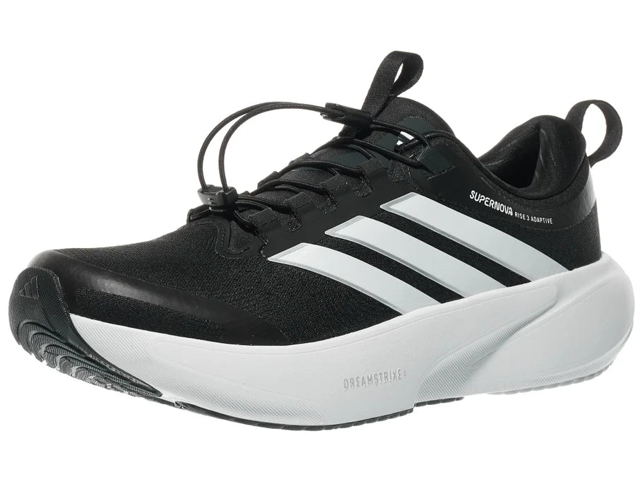 Men's Adidas Supernova Adaptive. Black upper. White midsole. Lateral view.