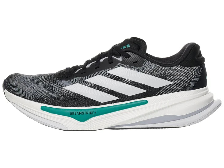 Men's Adidas Supernova Prima. Black upper. White midsole. Lateral view.