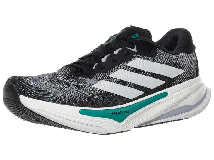 Men's Adidas Supernova Prima. Black upper. White midsole. Lateral view.
