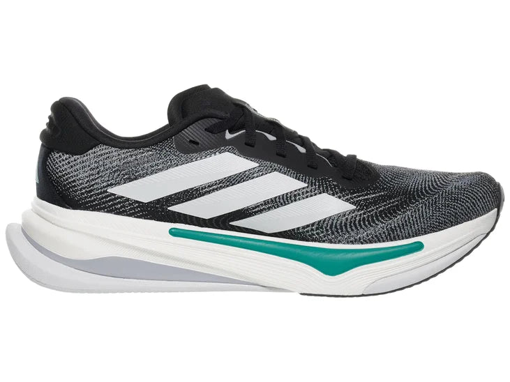 Men's Adidas Supernova Prima. Black upper. White midsole. Medial view.