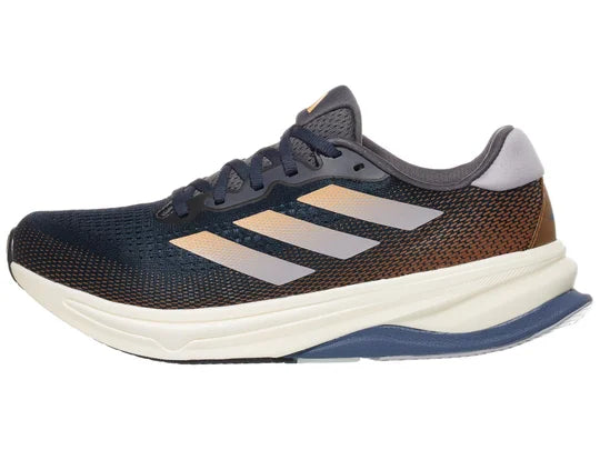 Men's Adidas Supernova Solution. Black upper. Off white midsole. Lateral view.