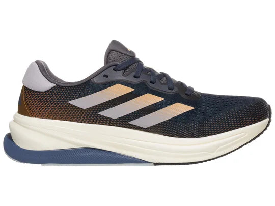 Men's Adidas Supernova Solution. Black upper. Off white midsole. Medial view.