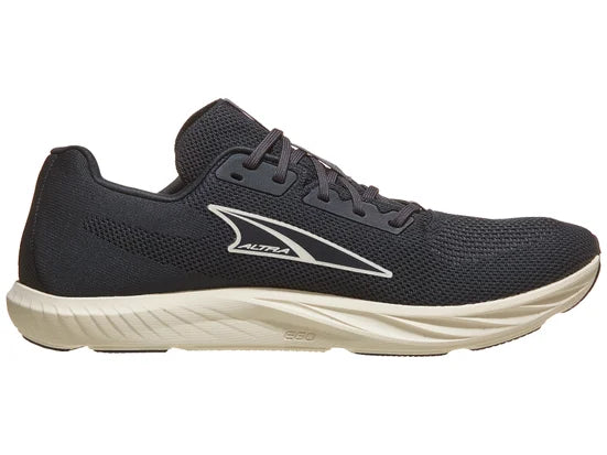 Men's Altra Escalante 4. Black upper. White midsole. Medial view.