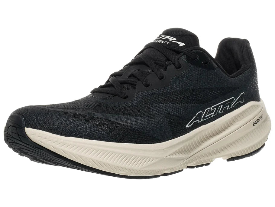 Men's Altra Experience Flow 3. Black upper. White midsole. Lateral view.