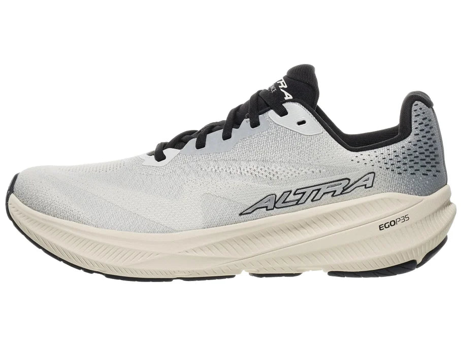 Men's Altra Experience Flow 3. Light grey upper. Off-white midsole. Lateral view.