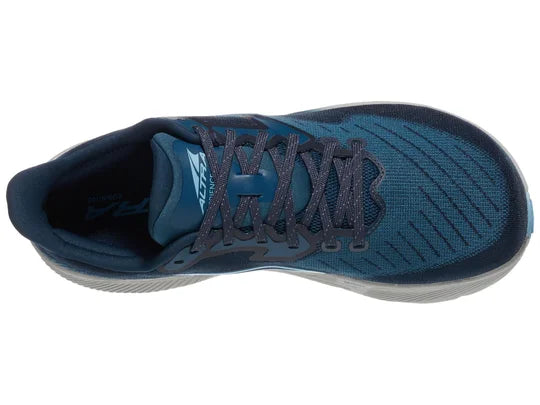 Men's Altra Experience Flow. Blue upper. Grey midsole. Top view.