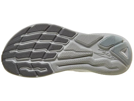 Men's Altra Experience Flow. White upper. Gray midsole. Bottom view.