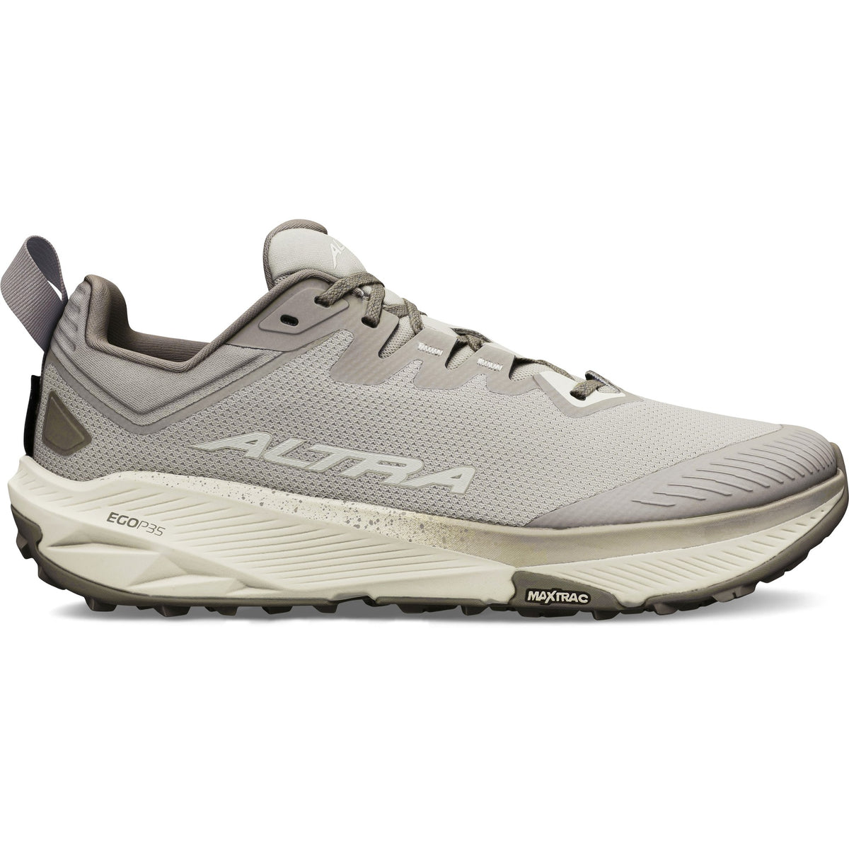 Men's Altra Experience Wild 3. Grey upper. Off White midsole. Lateral view.
