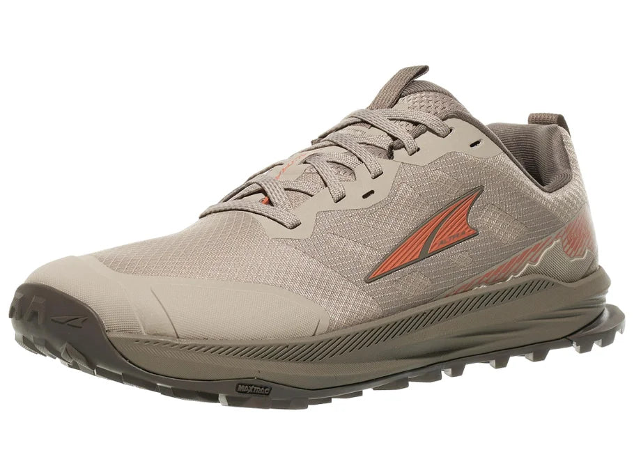 Men's Altra Lone Peak 9 in Tan, lateral view.