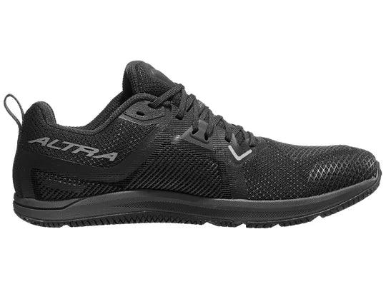 Men's Altra Solstice XT 3. Black upper. Black midsole. Medial view.
