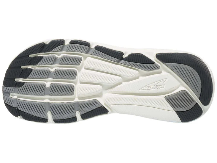 Men's Altra Via Olympus 2. Grey upper. White midsole. Bottom view.